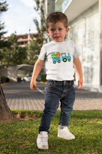short sleeve heather onesie mockup featuring a boy posing in the backyard 29913