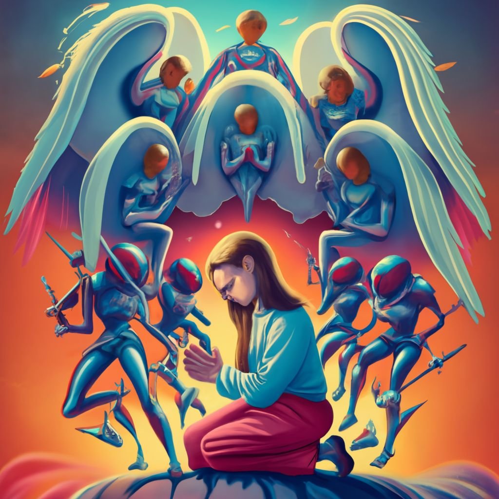 colorful illustration of a person on their knees