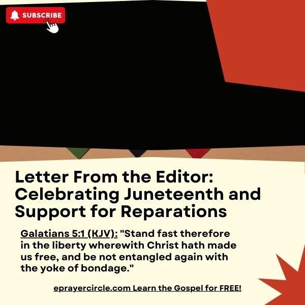 letter from the editor celebrating juneteenth and support for reparations